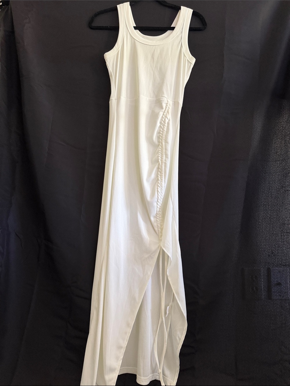 Sleeveless White Maxi Dress with Side Gather and Slit